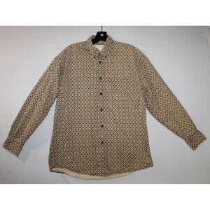 Vintage Fleur De Lis Pattern Crossings Long Sleeve Shirt Mens Small Brown